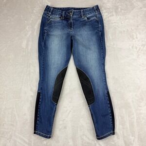 Ariat Jeans Equestrian Riding Pants Womens 26L Blue Black Suede Patch Skinny
